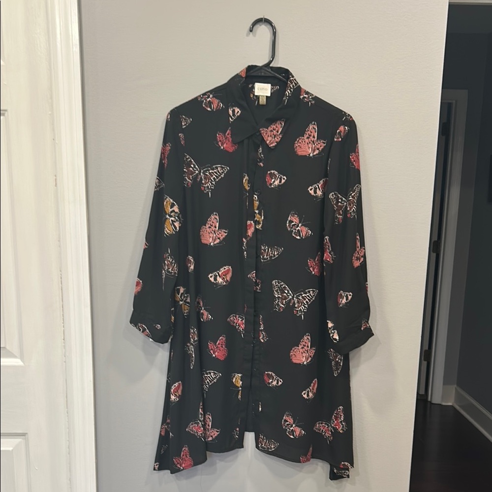Cupio Black and Pink Butterfly Print Shirt